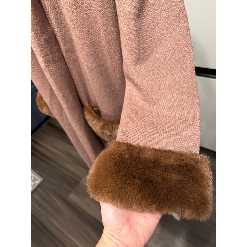 NWT Max sport open front knit sweater duster cardigan, mocha faux fur glam sz L - Picture 11 of 11